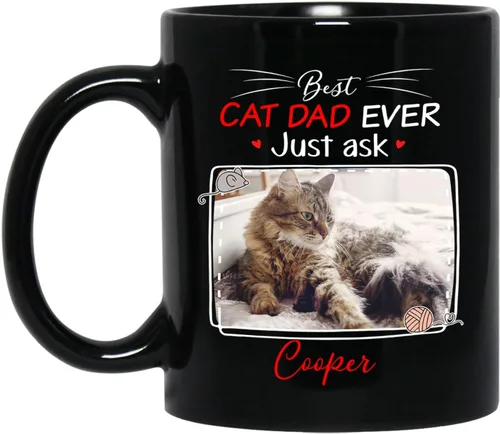 Taza de café personalizada con nombre y foto de gato, marco de fotos personalizado para gato, taza de café negra de 11 onzas y 15 onzas, taza de té