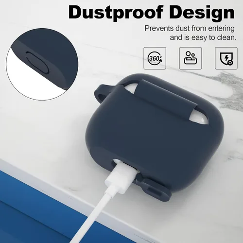 Miniatura 4 de Compatible con AirPods 3, funda protectora de silicona para AirPods de tercera generación 2021, carga inalámbrica, azul oscuro
