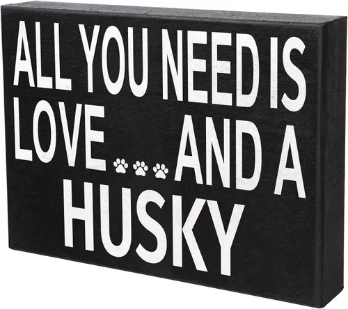 Miniatura 8 de JennyGems Regalos de Husky, letrero de madera con texto en inglés «All You Need is Love and a Husky», decoración de estante y colgante de pared