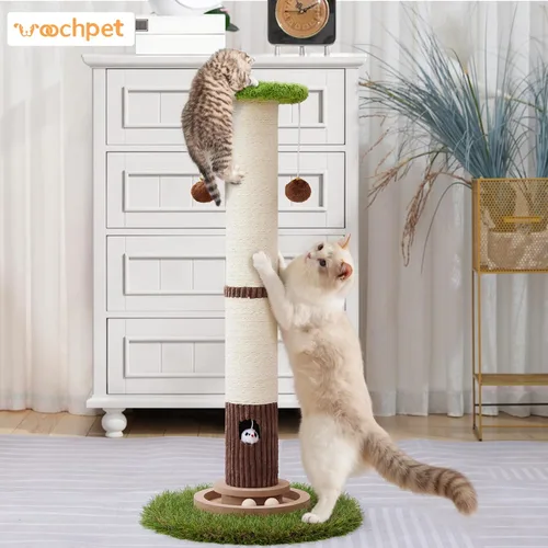 Miniatura 7 de Woochpet Poste rascador de gato de 34 pulgadas de alto con juguete de pista de bola para gatos, resistente y grueso, poste rascador de sisal natural