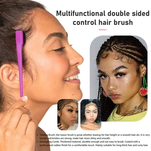 Miniatura 5 de Foxi Fresh - Peine de doble cara para control de bordes, 2 unidades, color rosa y negro Combo (rosa y negro)