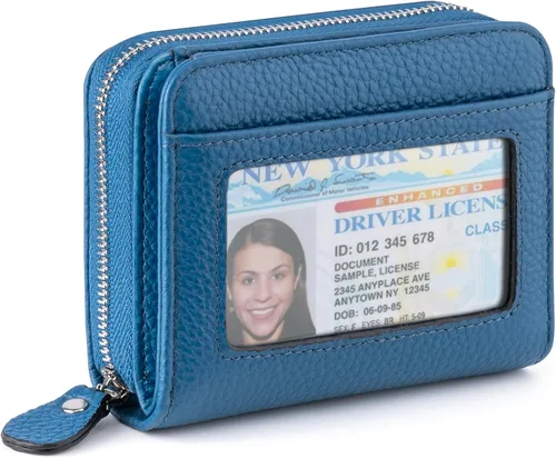 Miniatura 9 de XINNSTAR Billetera pequeña genuina para mujer, tarjetero delgado con bloqueo RFID con ventana para identificación, monederos compactos para mujer