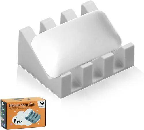 Miniatura 64 de Jabonera Autodrenante con Soporte, Jabonera de Silicona, para Baño, Cocina, Esponjas, Puede Extender la Vida del Jabón, Mantiene las Barras de Jabón