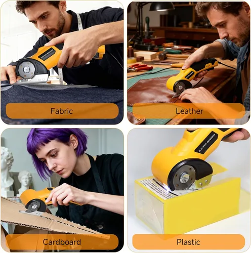 Miniatura 4 de Cortador de cartón, tijeras eléctricas inalámbricas con bloqueo de seguridad y luz LED, corte de alta velocidad de 320 RPM para cartón, tela, cuero