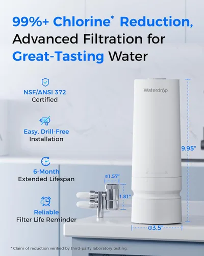 Miniatura 6 de Waterdrop Filtro de agua para grifo de fregadero, sistema de filtro de agua de encimera de 4000 galones y recordatorio de vida del filtro, reduce