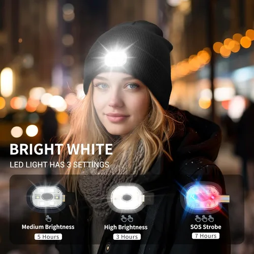 Miniatura 2 de Gorro de punto con luz incorporada, recargable, con luz LED, suave, de acrílico, para hombre y mujer, regalo