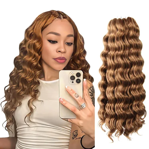 Miniatura 13 de Pelo de onda marina con trenzas de ganchillo, 6 pulgadas, 8 paquetes, trenzas rizadas suaves y profundas, extensiones de pelo sintético ondulado