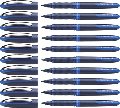 Schneider One Business - Bolígrafo estilográfico, punta ultra suave de 0,6 mm, barril azul, tinta azul, caja de 10 bolígrafos (183003)