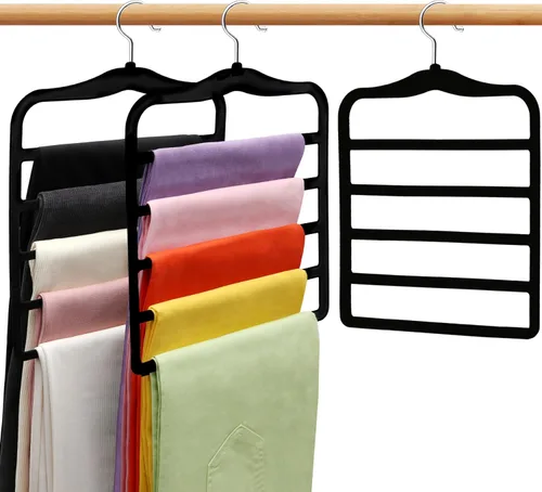 Organizadores y almacenamiento de armario, paquete de 3 perchas de terciopelo para pantalones, ahorro de espacio, antideslizantes, organizador de 5