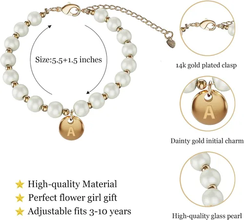 Miniatura 3 de Pulsera de propuesta de niña de flores, delicada pulsera dorada con dije inicial para niña, pulsera con nombre y letra, joyería para niñas, regalo