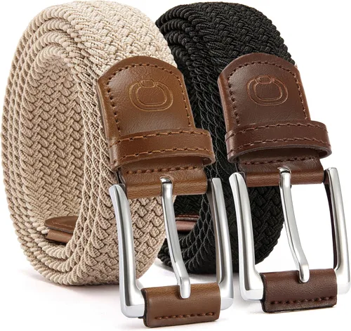 CHAOREN Cinturón elástico para hombre, paquete de 2 - Cinturones trenzados de 1 3/8" para golf para hombres - Elástico casual para pantalones y jeans