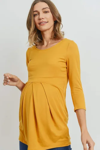 Miniatura 8 de LaClef - Blusa de maternidad para mujer, cuello redondo, manga 3/4, plisada al frente, estilo peplum
