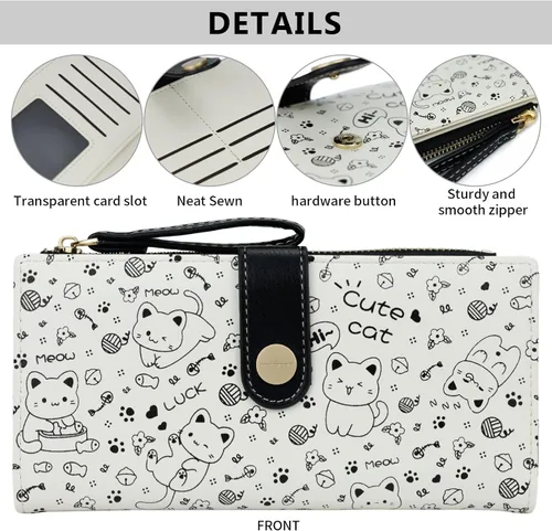 Miniatura 6 de Farcauo Billetera para mujer, billetera delgada para mujer, linda cartera delgada Kawaii con flores para mujer, tarjetero para mujer, Cartera
