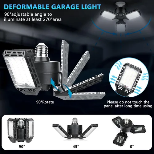 Miniatura 4 de 4 paquetes de luces LED para garaje, 60 W, luz de techo de garaje deformable, 8000 lm, E26, luces de sótano con 3 paneles LED ajustables, se adapta