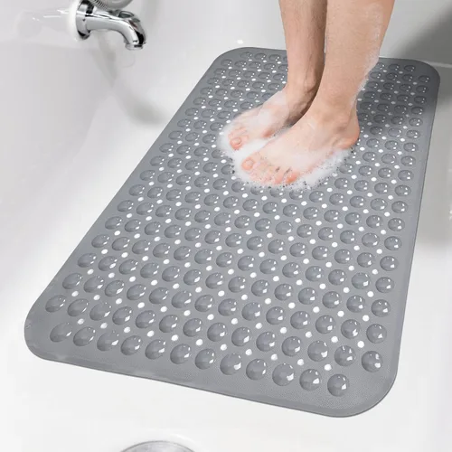 Miniatura 43 de Tapete de ducha negro antideslizante de 17 x 30 pulgadas, tamaño estándar, tapete de baño de burbujas suaves para ducha interior, tapete de baño
