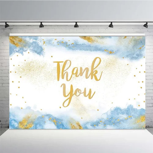 MEHOFOND Fondo de graduación con texto en inglés "Thank You for All You Do" de 7 x 5 pies, color dorado y azul claro, acuarela para padres,