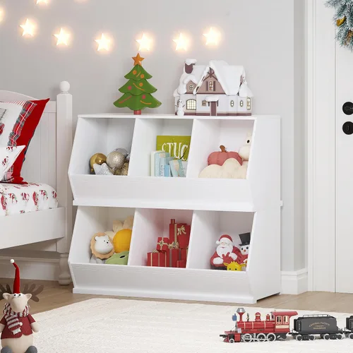 Miniatura 8 de UTEX Armario apilable de almacenamiento de juguetes, organizador de cubos de madera, estante blanco para sala de juegos, dormitorio, sala de estar