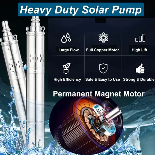 Miniatura 5 de Bomba de agua solar, bomba sumergible de pozo profundo de CC, bomba de pozo profundo de acero inoxidable de 3 pulgadas con cable de alimentación
