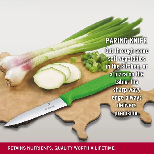 Miniatura 4 de Victorinox 6.7736.L4 Cuchillo de pelar clásico suizo para cortar y preparar frutas y verduras Hoja dentada en verde 3.9 pulgadas