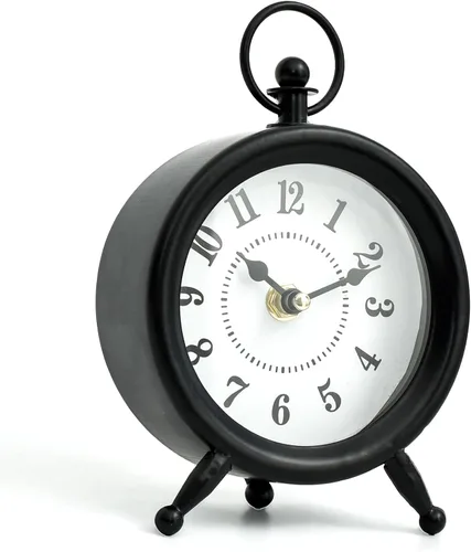Miniatura 2 de EMAX HOME - Reloj de escritorio y estante negro pequeño, 4.7 x 7.3 pulgadas, reloj de mesa retro elegante con cubierta de vidrio, reloj decorativo