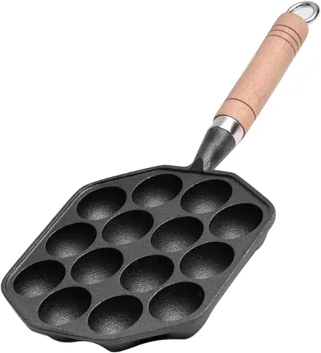 Miniatura 8 de HERCHR Takoyaki - Plato para parrilla, 14 agujeros, sartén Takoyaki, antiadherente, de hierro fundido, para hacer moldes con mango desmontable