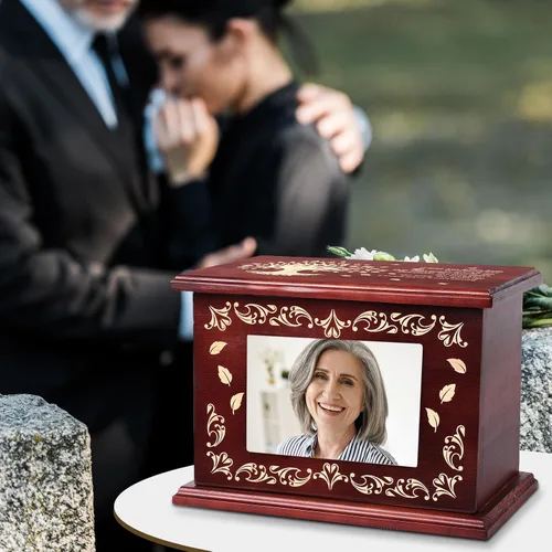 Miniatura 6 de Urnas de cremación para cenizas humanas adultas masculinas o femeninas, urnas funerarias para cenizas con marco de fotos, caja de recuerdo de madera