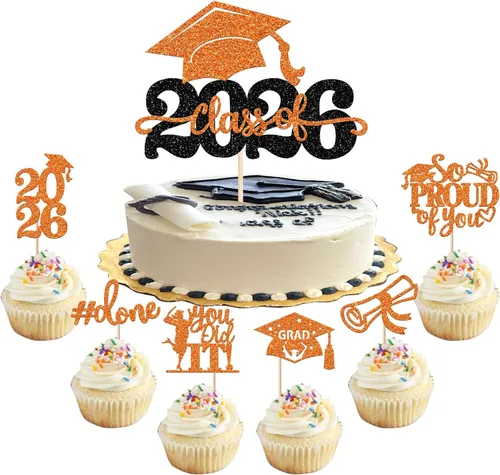 Miniatura 44 de Paquete de 24 adornos para cupcakes de clase 2025 con purpurina 2025 para diploma de graduación 2025 para cupcakes temáticos de graduación 2025