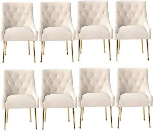 Miniatura 17 de Juego de 2 sillas de comedor, sillas de comedor modernas de terciopelo con patas doradas, elegantes sillas decorativas acolchadas para recepción