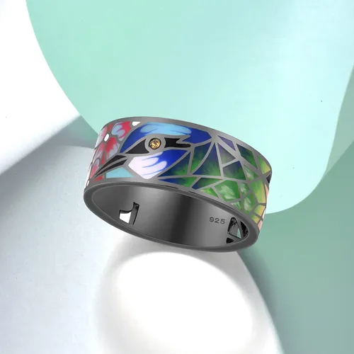 Miniatura 4 de Santuzza Anillo de plata de ley 925 hecho a mano con esmalte colorido