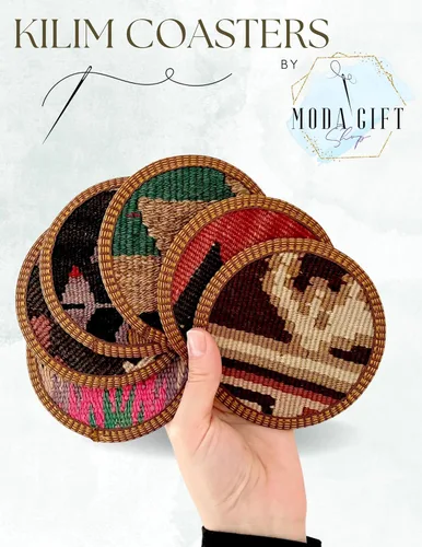 Miniatura 2 de Kilim - Juego de posavasos de tela, juego de posavasos bohemios, posavasos del medio oeste, juego de posavasos de tela, auténtico kilim turco