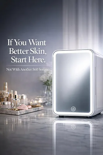 Miniatura 2 de Refrigerador LED Mirror para el cuidado de la piel (4 litros/6 latas) Mini refrigerador de belleza y maquillaje con enfriamiento y calentamiento