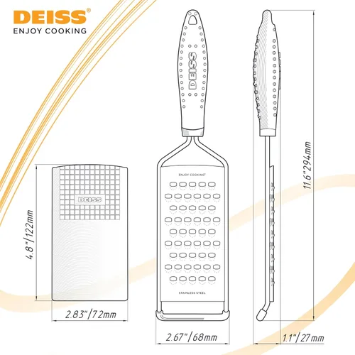 Miniatura 9 de Deiss PRO - Rallador grueso y rallador de queso de mano, cuchillas afiladas de acero inoxidable, mango antideslizante, rallador de queso pequeño