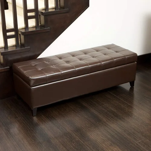 Miniatura 2 de Banco otomano rectangular copetudo de almacenamiento de cuero regenerado para mesa de centro para dormitorio, sala de estar (marrón)