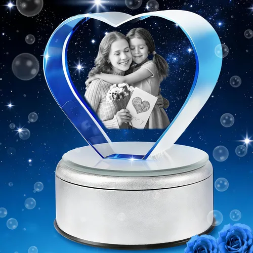 Miniatura 13 de Foto de cristal personalizada, grabado con láser, foto de cristal de corazón personalizada con base de luz LED, regalo para Navidad, cumpleaños