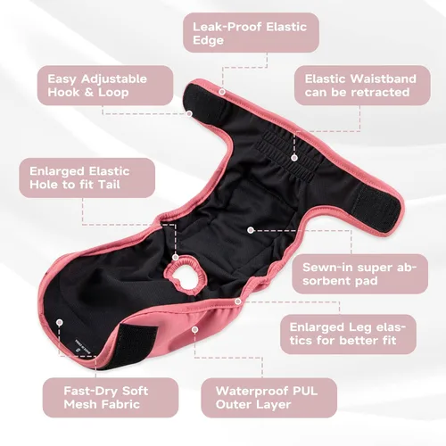 Miniatura 6 de Paw Legend - Pañales reutilizables para perro hembra, 3 unidades Alegre (forro negro)
