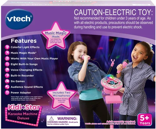 Miniatura 7 de VTech Kidi Star - Máquina de karaoke de lujo, 2 micrófonos con adaptador de CA, color rosa