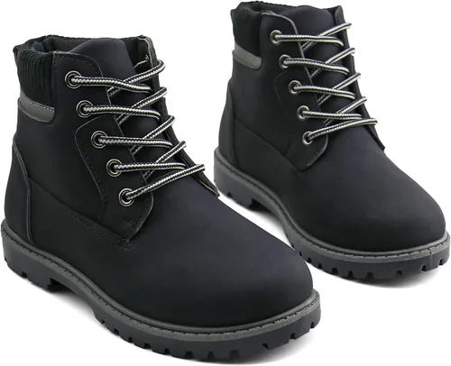 Miniatura 6 de JABASIC Botas de tobillo para niños y niñas, con cordones, cómodas botas de trabajo al aire libre