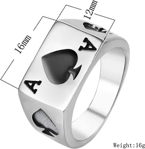 Miniatura 2 de Anillo de acero inoxidable JAJAFOOK para hombre, póquer, negro plateado, tamaños 6 14