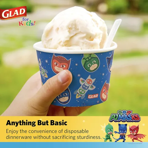Miniatura 4 de Glad Cuencos de papel para aperitivos con tapas para niños, diseño espacial, resistentes, desechables para microondas con tapas para sopa o helado