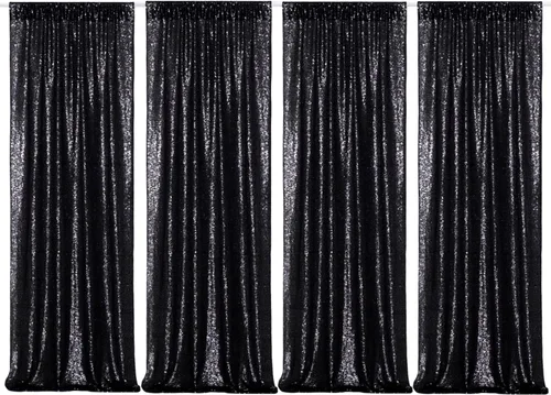 Miniatura 37 de Poise3EHome Cortinas de fondo de lentejuelas negras, 2 paneles de 2 x 8 pies con purpurina para cabina de fotos para Halloween, cumpleaños, Negro