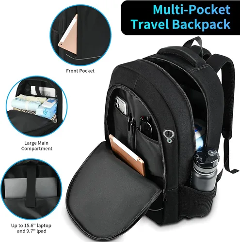 Miniatura 5 de Mochila de viaje antirrobo duradera para hombre con puerto USB y organizador, bolsa de computadora resistente al agua, equipaje de mano para hombre