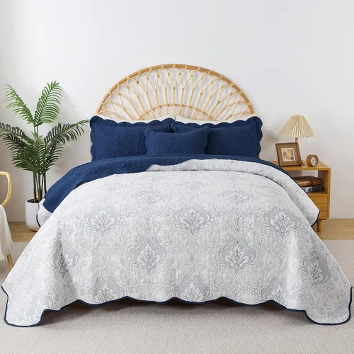 Miniatura 282 de HoneiLife - Juego de colcha de tamaño Queen, juego de ropa de cama de pana bordada de 3 piezas, colcha de lujo, ligera, cálida, para todas las Pana