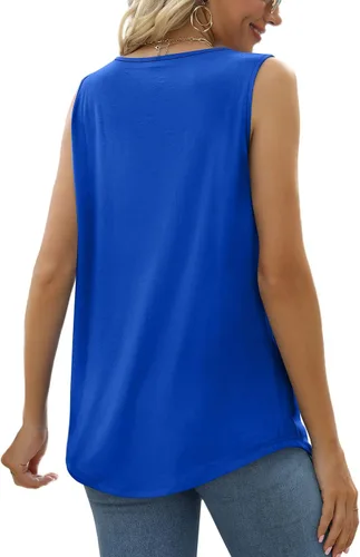 Miniatura 193 de Saloogoe - Camisetas sin mangas veraniegas para mujeres, plisadas con cuello cuadrado y dobladillo curvado, blusas de ajuste holgado con movimiento