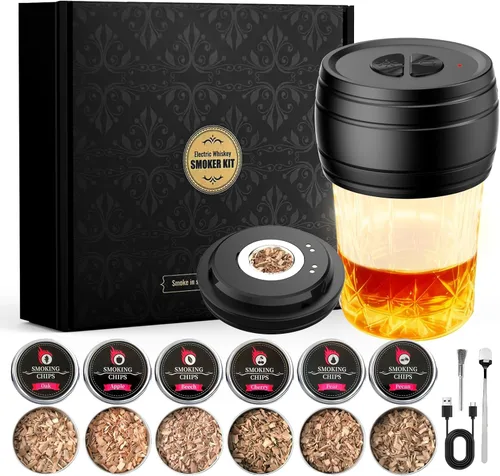 Kit de ahumador de whisky eléctrico con mechero incorporado, recargable, kit de ahumador de cócteles al estilo antiguo, bourbon y bebidas con 6