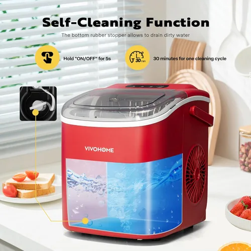 Miniatura 6 de VIVOHOME Máquina de hielo para encimera con asa de 26 libras/día 9 cubos de hielo en 6 minutos, máquina portátil para hacer hielo 10 bolsas de hielo