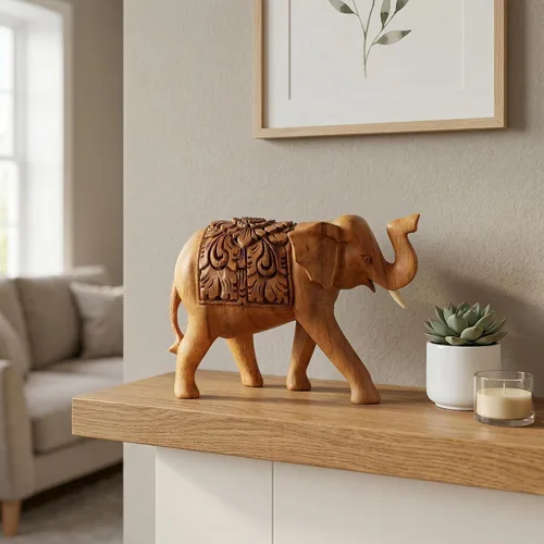 Miniatura 2 de G6 Collection Estatua de elefante tallada a mano de madera, escultura, arte decorativo, rústico, decoración del hogar, decoración hecha a mano