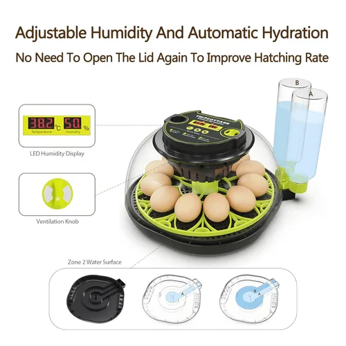 Miniatura 4 de Incubadoras para incubar huevos incubadora de 12 huevos con giro automático de huevos y control de humedad, vela de huevo, reposición automática