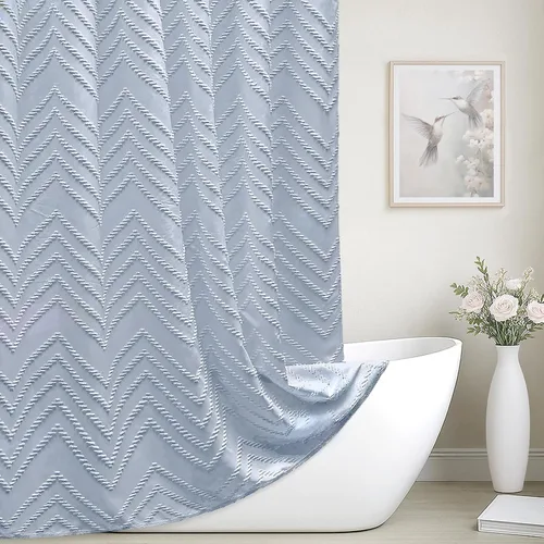 Miniatura 16 de Cortina de ducha bohemia beige de 72 x 72 pulgadas, moderna cortina de ducha estilo granja, bohemio, elegante, con textura de cheurón, cortinas