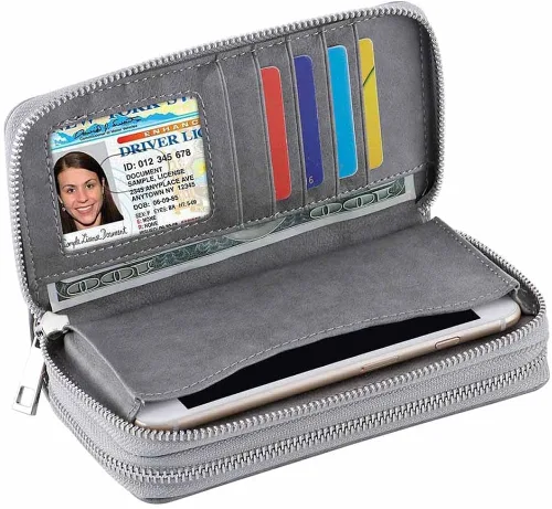Miniatura 6 de Cartera de doble cierre para mujer, con correa de mano, para tarjetas, dinero en efectivo, monedas, celular