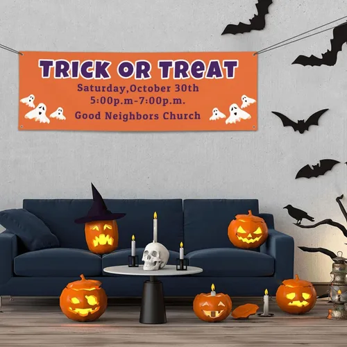 Miniatura 12 de Cartel personalizado de Feliz Halloween para fiesta, añade tu texto en la pancarta, decoraciones de Halloween personalizadas para interiores